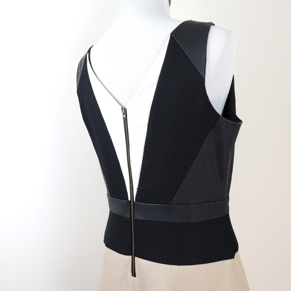Ann Taylor Size Petite 10 Colorblock A Line Dress Tan Black White - Picture 6 of 11